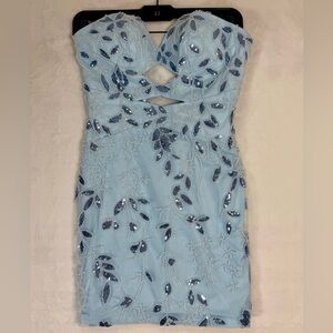 Stacees Blue Strapless Beaded Floral Pattern Cut-Out Homecoming Dress Sz 0 NWT